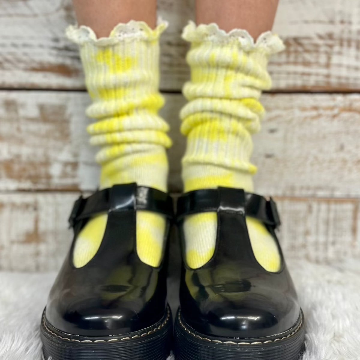LACE organic mini cotton scrunchy tie dye yellow organic slouch socks Made in USA -, best