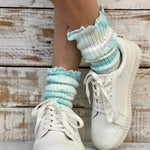 Lacy Mini cute scrunchy tie dye aqua organic slouch socks  Made in USA, Catherine Cole ~ Atelier