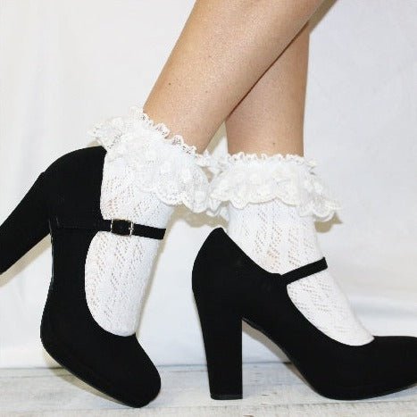 crochet lace ankle socks for heels ladies ruffle trim ankle socks, best quality women’s lace socks near me