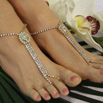 gold crystal footless sandals women bride, Catherine Cole Atelier designer wedding jewelry women’s best 