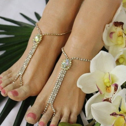gold a/b crystal barefoot sandals, best quality designer foot jewelry, women’s footless sandals