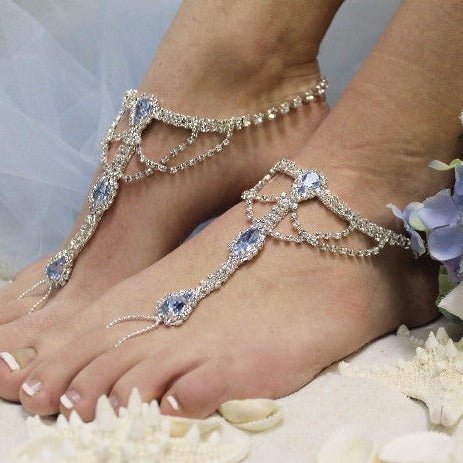 SOMETHING BLUE  barefoot sandals - silver wedding rhinestone foot jewelry Brides   custom designer, Amazon barefoot sandals