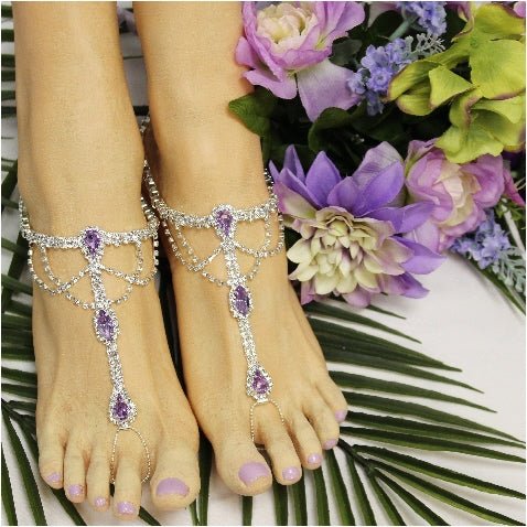 Bride lavender lilac women's barefoot sandals wedding, best quality foot jewelry sandals, Amazon foot jewelry