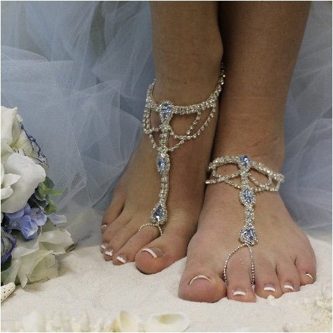 barefoot sandals bridal  blue crystal women  - women's best quality  designer barefoot sandals