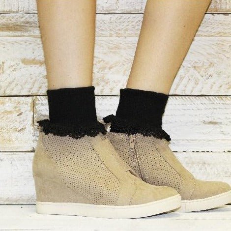 BOBBY lace cuff cotton socks  - black - cute wedge shoes styles fashion  - Catherine Cole Atelier, lace cuff socks women's.