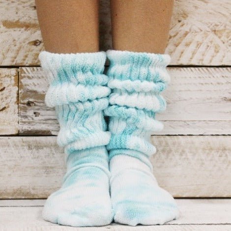 hooters slouch socks tie dyed best cute - Catherine Cole Atelier - aqua , Cloud Scrunch Socks diy, athletic socks, tie dye socks.