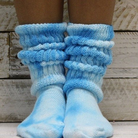  Cloud Scrunch Socks, women's tie-dyed hosiery diy, slouch socks Hooters tie dyed blue turquoise - Catherine Cole Atelier cotton socks
