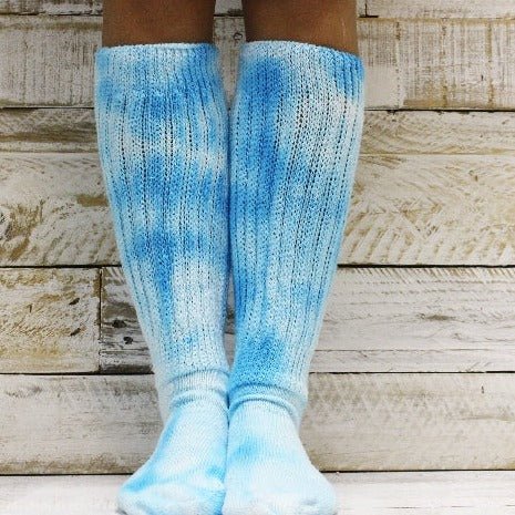 hooters tie dyed slouch socks diy  turquoise blue tie dyed usa made quality - Catherine Cole Atelier,  women's tie-dyed hosiery diy