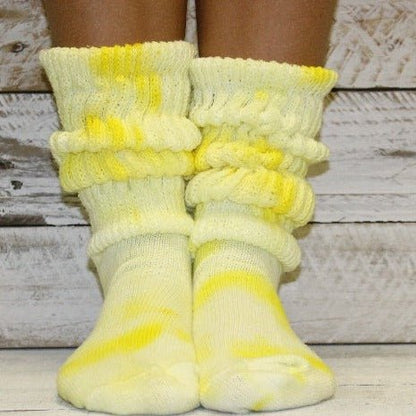 Cloud Scrunch Socks, yellow tie dyed slouch cotton socks women etsy nike HOOTERS - Catherine Cole Atelier,  women's tie-dyed hosiery diy
