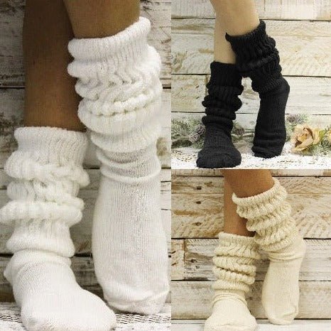 3 pairs bundle of ULTIMATE cotton slouch socks women, black, white ivory, BEST quality scrunchy athletic  socks