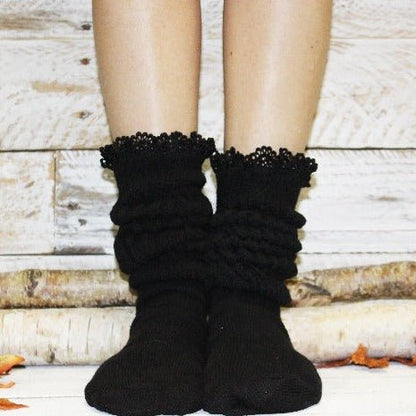 SCRUNCHY  lace slouch socks - black - hooters trendy slouch socks womens  Catherine Cole best quality scrunchy cotton socks women’s 