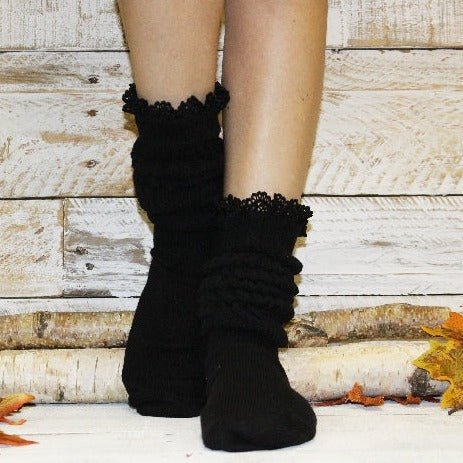 SCRUNCHY  lace slouch socks - black - hooters socks women cotton Hooters cotton women’s socks 