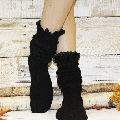 SCRUNCHY  lace slouch socks - black - Hooters socks women cotton, best quality cotton Hooters slouch socks women’s 