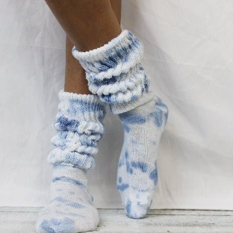 tie dye blue thick slouch socks cotton quality - athletic socks, Ultimate,  HOOTERS style cotton socks,  best thick slouch sock