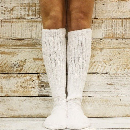 ultimate quality white hooters slouch socks made usa - Catherine Cole signature socks made in usa